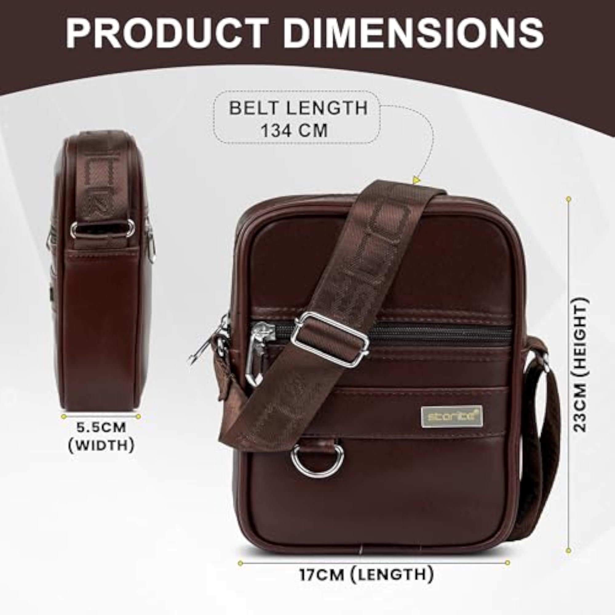 PU Leather Messenger Sling Bag, Crossbody Travel & Office Bag
